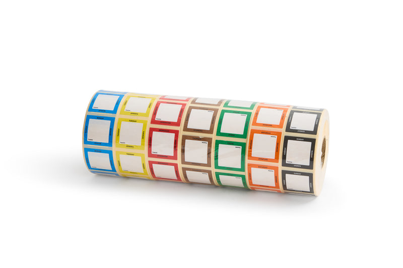 25mm Day of the Week Labels Monday to Sunday Square 1000 Labels Per Roll - CS110034