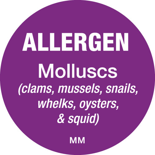 116147 - Daymark 25mm Circle Purple Allergen Molluscs Labels