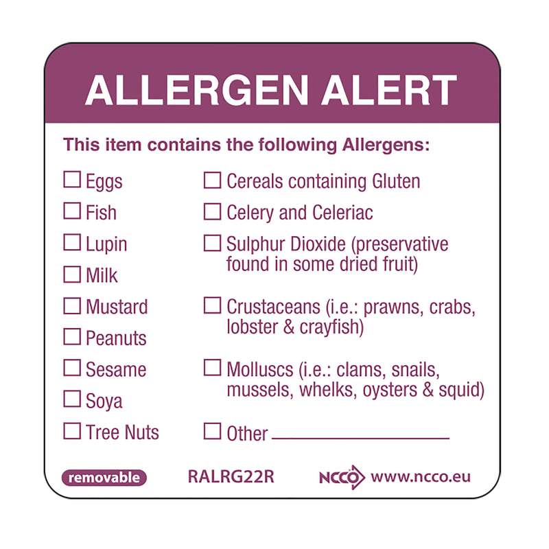 Allergen Label 50 x 50 Allergen alert label, 500 labels per roll